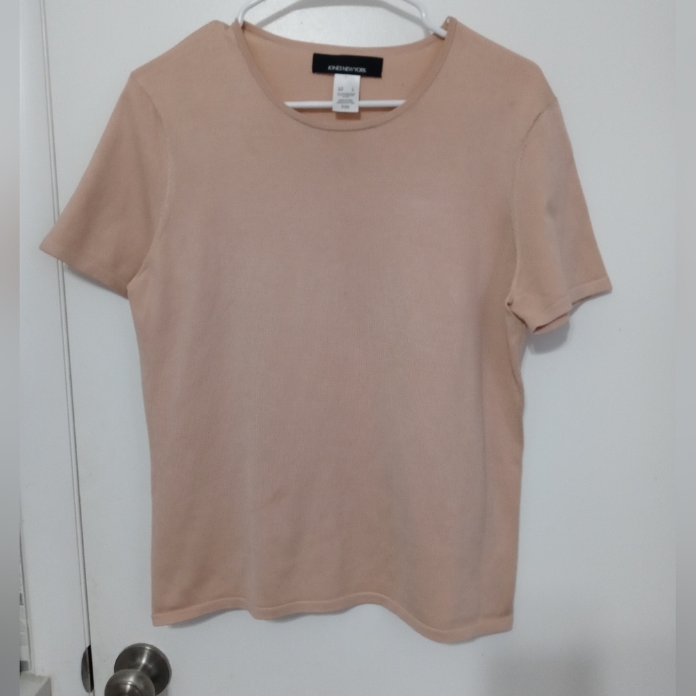 Jones New York Short Sleeve Basic Silk Blush Stretch Sweater LG